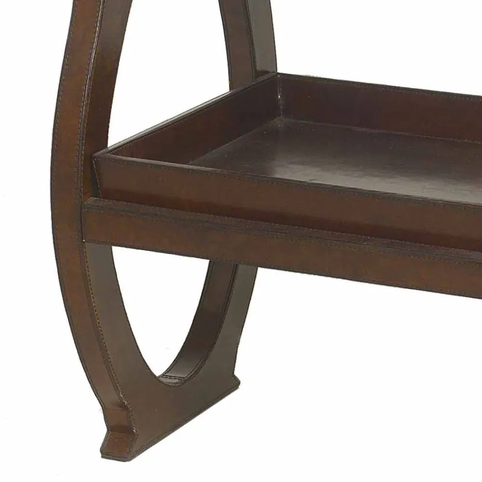 Modern console with Walter tray, upholstered in brown leather Viadurini