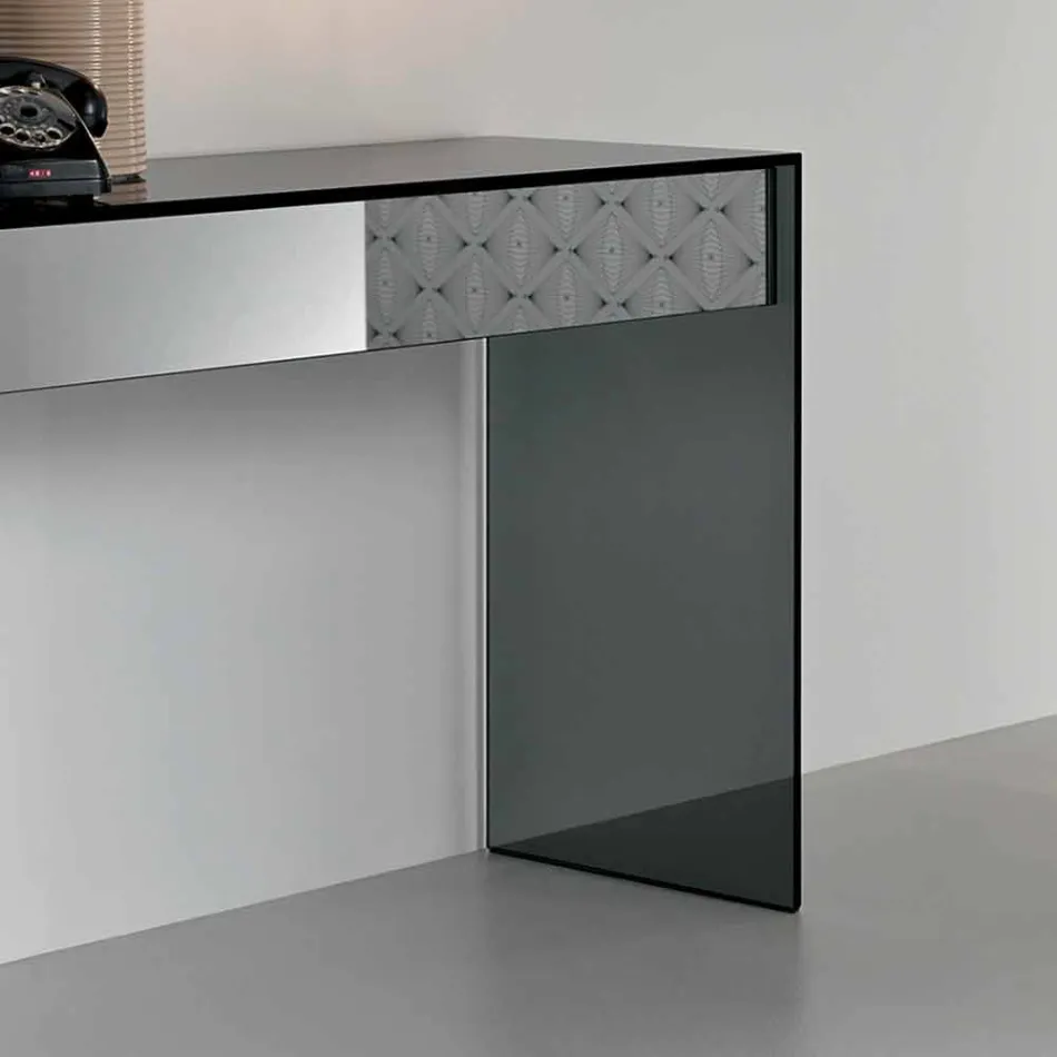 Console Desk in Smoked Glass with Drawer Made in Italy - Mantra Viadurini
