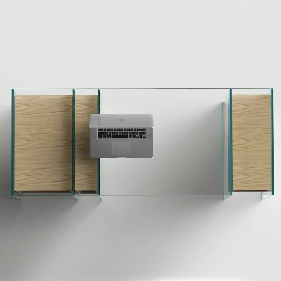 Console Desk in Extra-clear Glass and Wood Made in Italy - Damiano Viadurini