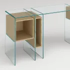Console Desk in Extra-clear Glass and Wood Made in Italy - Damiano Viadurini