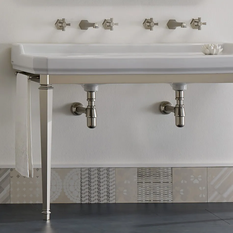 Bathroom Console Vintage L 135 cm with Double Bowl in Ceramic Made in Italy - Nausica Viadurini