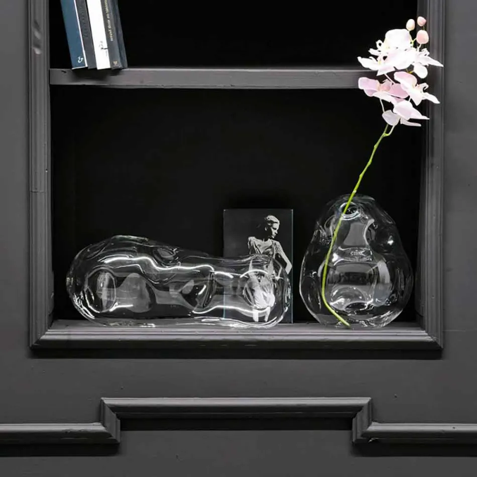 Pair of Transparent Blown Glass Decorative Vases, Made in Italy - Pedro Viadurini