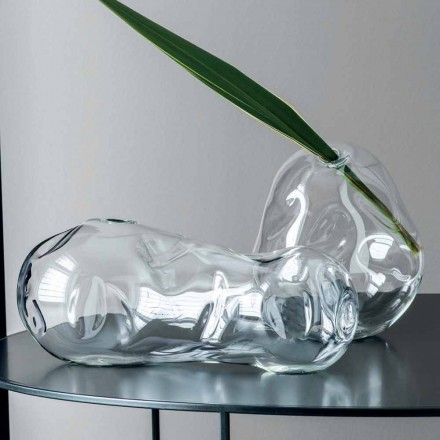 Pair of Transparent Blown Glass Decorative Vases, Made in Italy - Pedro Viadurini