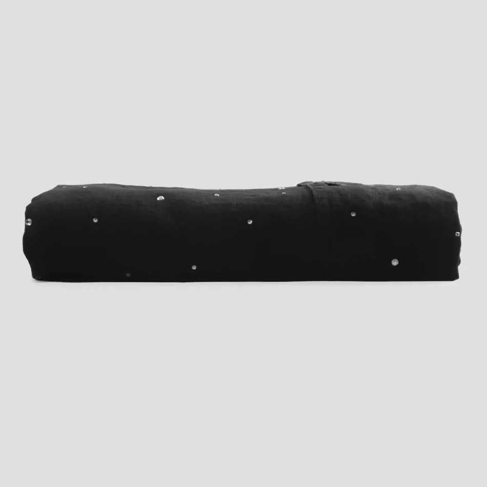 Black Linen Duvet Cover with Crystals for Luxury Double Bed - Damante Viadurini