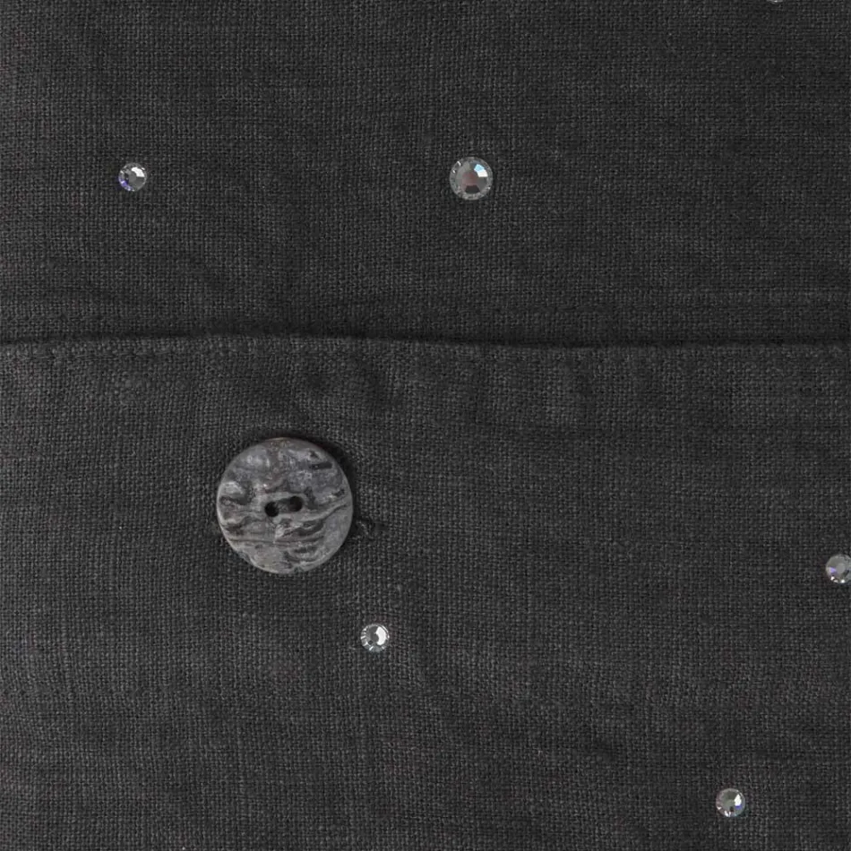 Black Linen Duvet Cover with Crystals for Luxury Double Bed - Damante Viadurini