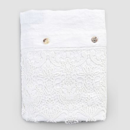 Double Duvet Cover in Linen with Lace Drops Storage Bag - Amadeus Viadurini