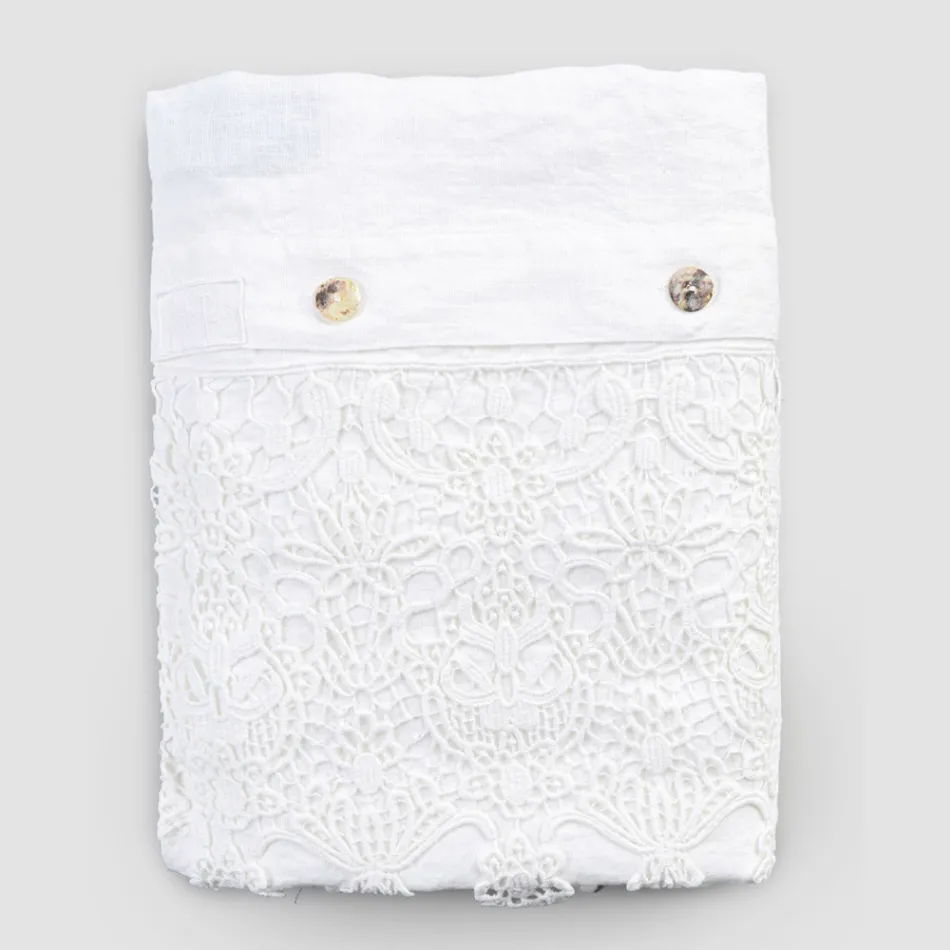 Double Duvet Cover in Linen with Lace Drops Storage Bag - Amadeus Viadurini