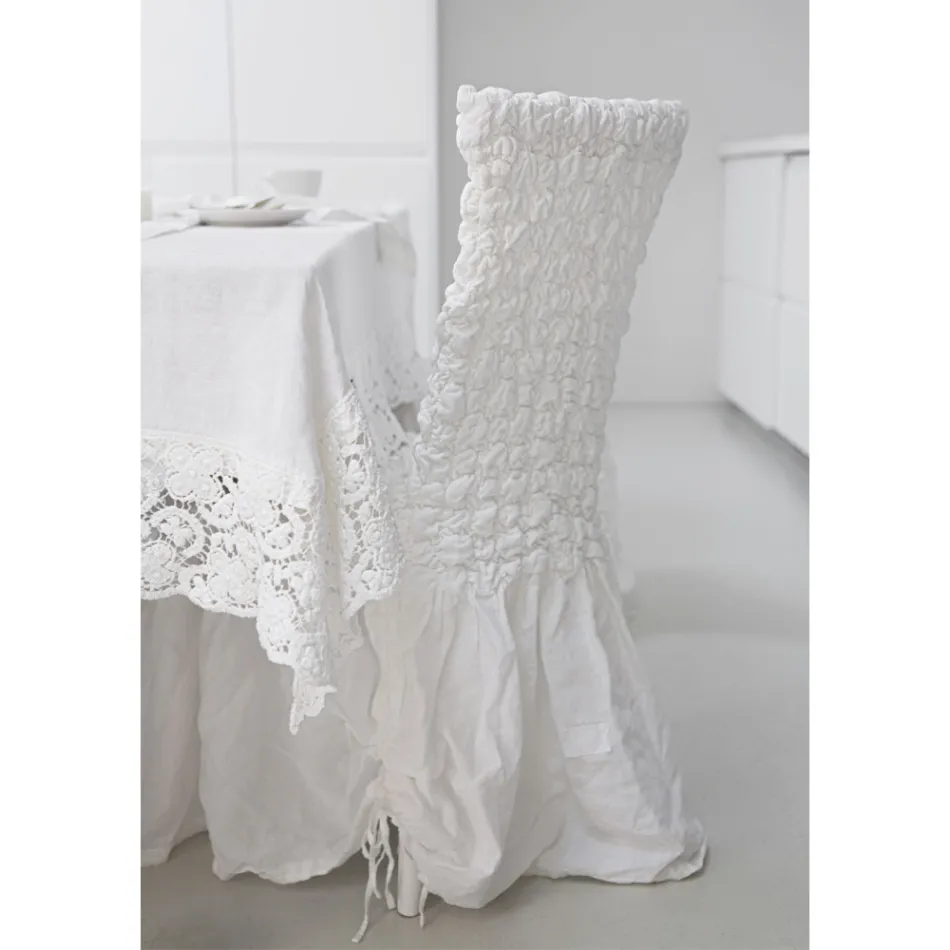 Elegant Chair Cover with Backrest for Living Room in Embroidered Linen - Panteo Viadurini