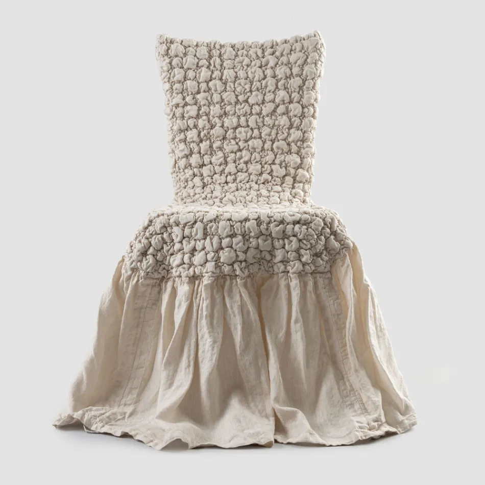 Elegant Chair Cover with Backrest for Living Room in Embroidered Linen - Panteo Viadurini