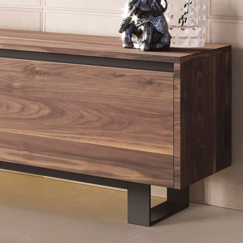 Low Wooden Sideboard with Metal Base Made in Italy - Berta Viadurini