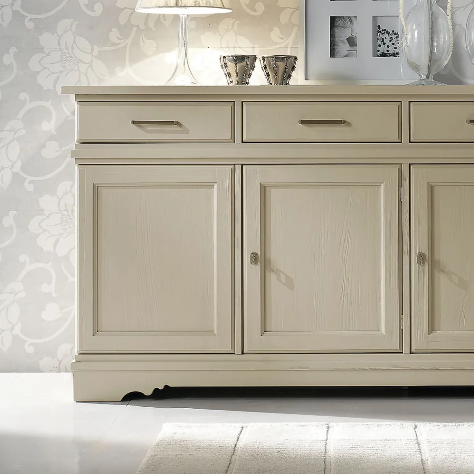 Sideboard with 3 Doors and 3 Drawers in Patinated Ivory Made in Italy - Gleti Viadurini