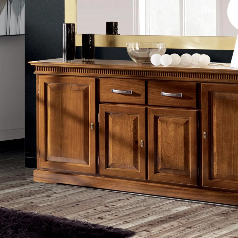 Sideboard with 4 Doors and 2 Drawers in Bassano Wood Made in Italy - Tanit Viadurini