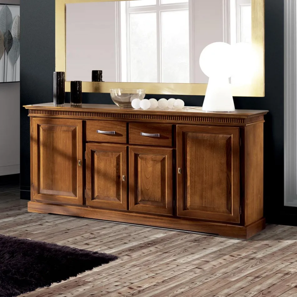 Sideboard with 4 Doors and 2 Drawers in Bassano Wood Made in Italy - Tanit Viadurini
