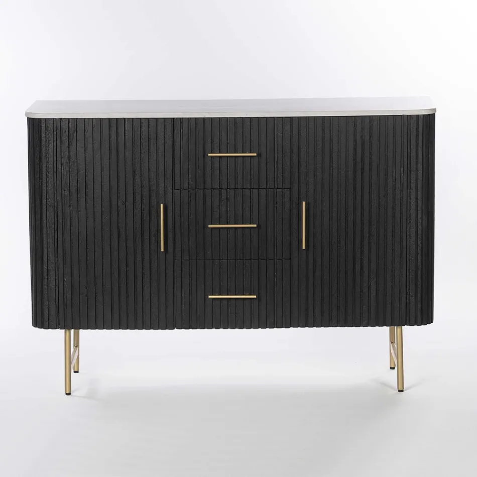 Sideboard with Marble Top and Mango Wood Structure - Fisherman Viadurini