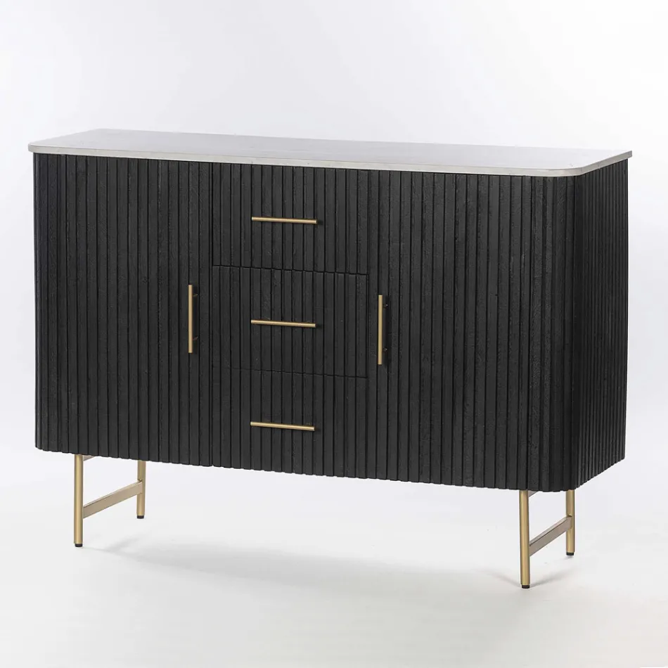 Sideboard with Marble Top and Mango Wood Structure - Fisherman Viadurini