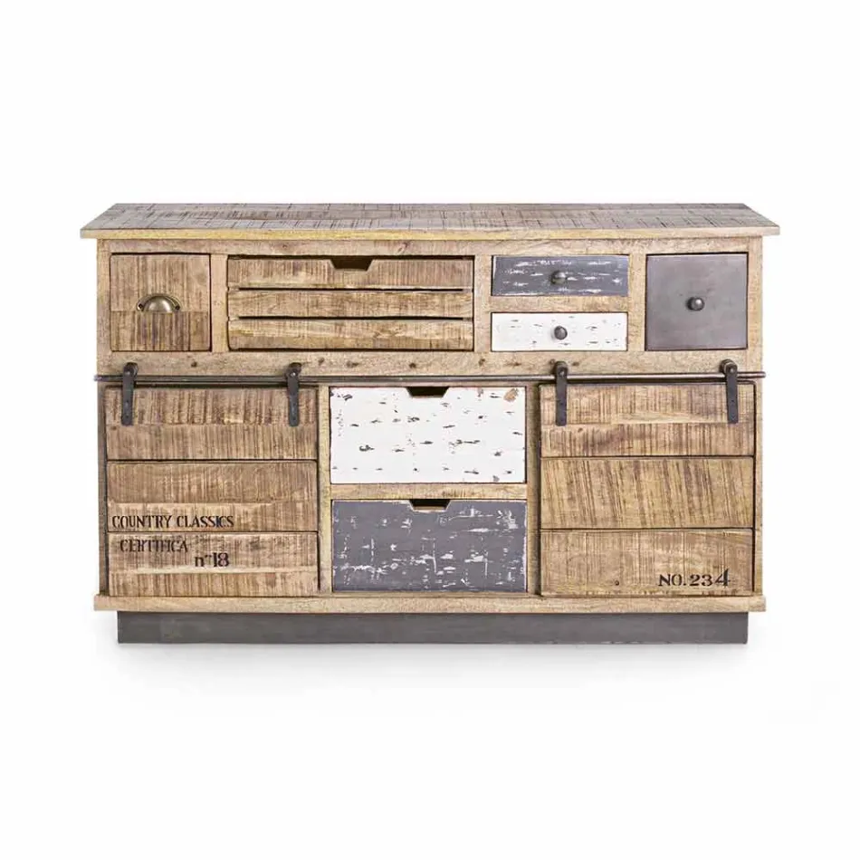 Sideboard with Structure in Mango Wood and Steel in Industrial Style - Vidia Viadurini