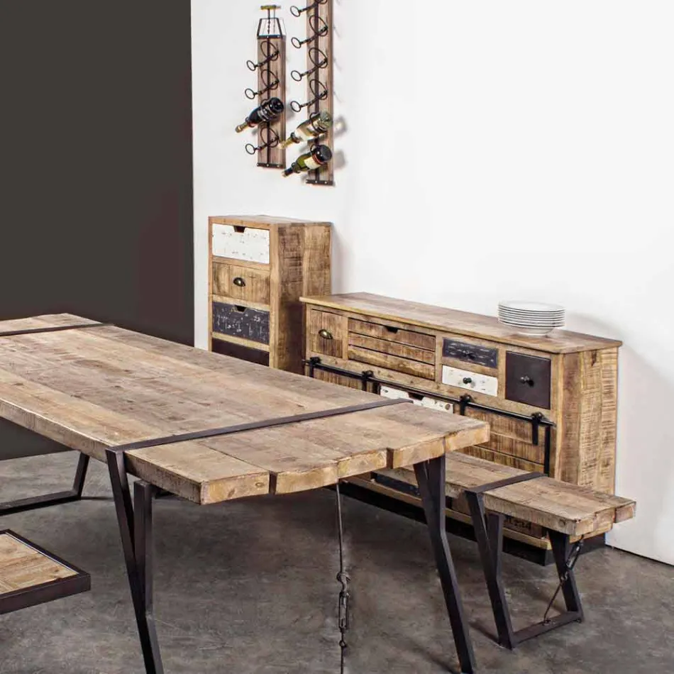 Sideboard with Structure in Mango Wood and Steel in Industrial Style - Vidia Viadurini