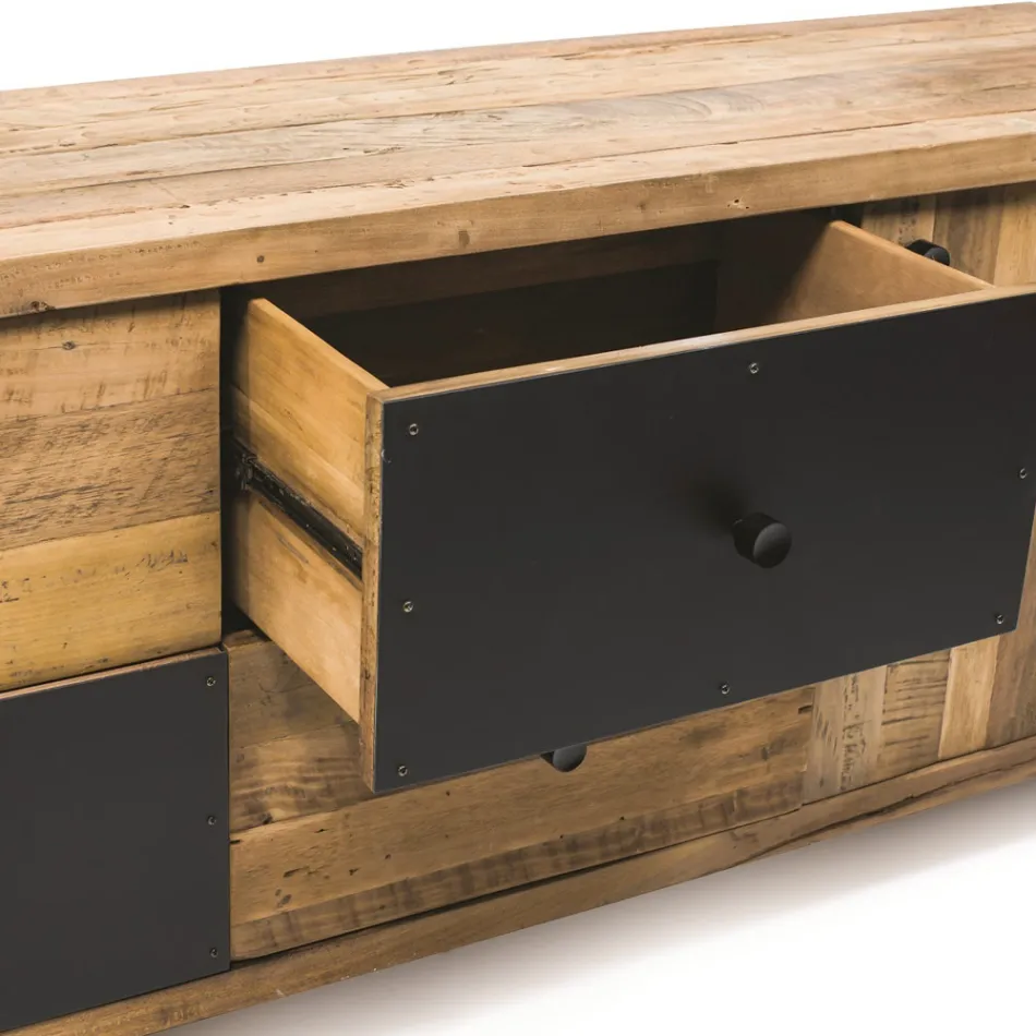 Indoor Sideboard with One Door, 4 Drawers and Metal Feet - Slide Viadurini