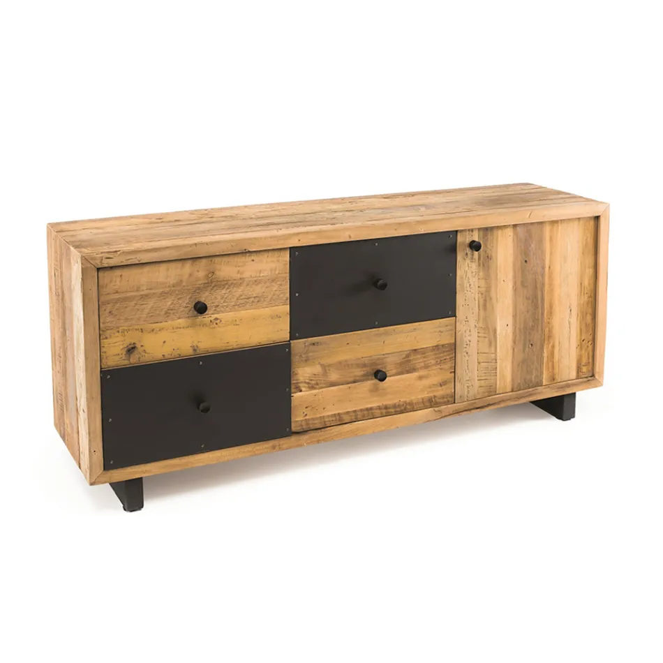 Indoor Sideboard with One Door, 4 Drawers and Metal Feet - Slide Viadurini