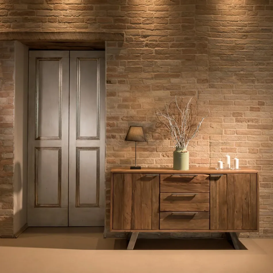 Sideboard with 2 Doors and 3 Drawers in Recycled Tropical Wood - Slide Viadurini