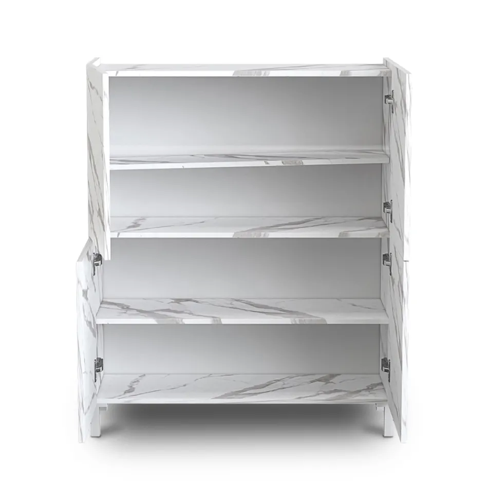 Living Room Sideboard Covered in Melamine Marble Finish Made in Italy - Zinc Viadurini