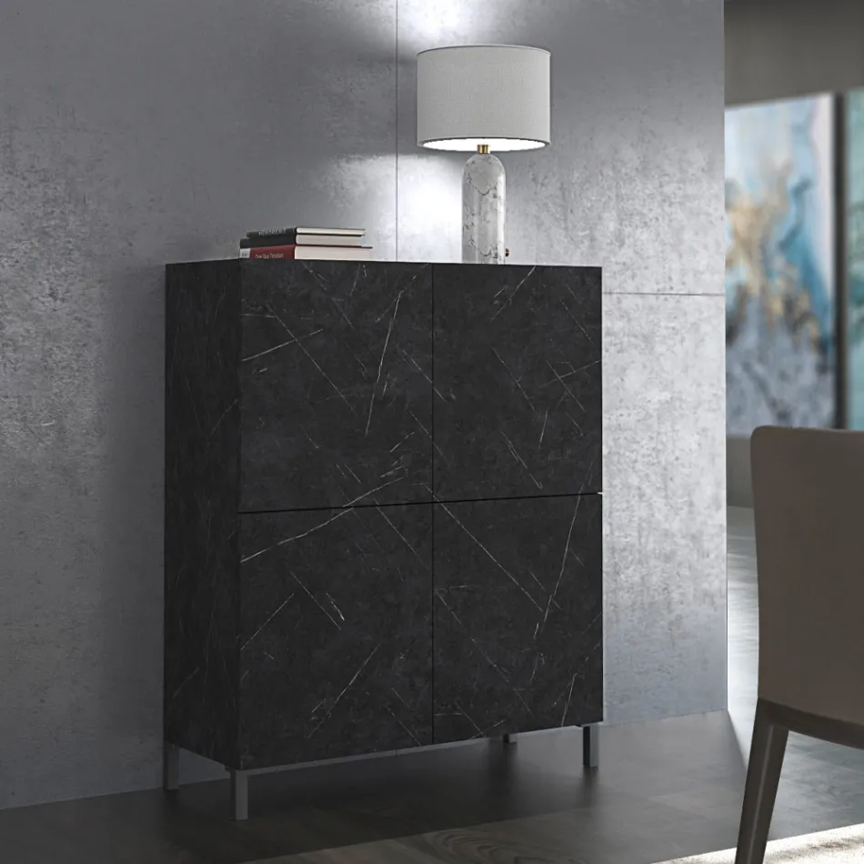 Living Room Sideboard Covered in Melamine Marble Finish Made in Italy - Zinc Viadurini