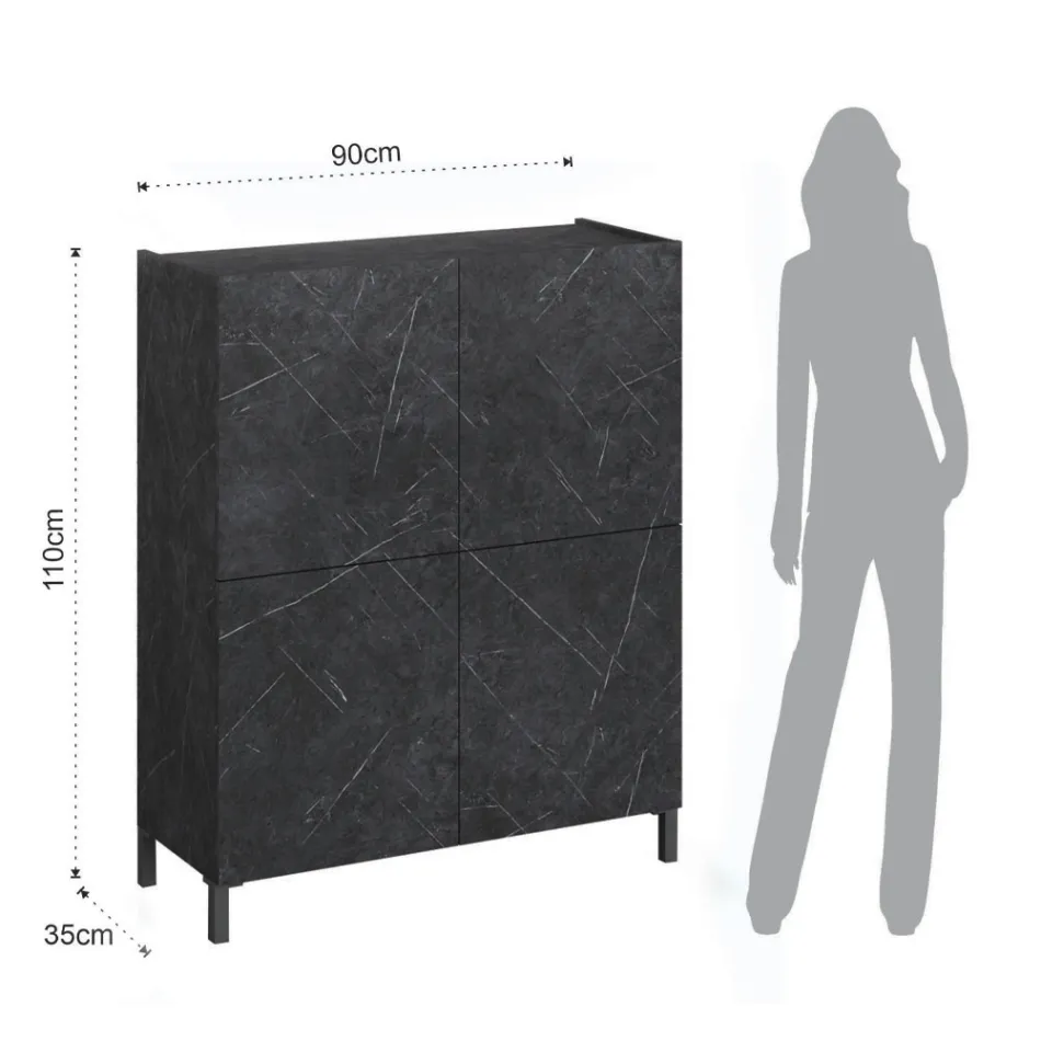 Living Room Sideboard Covered in Melamine Marble Finish Made in Italy - Zinc Viadurini