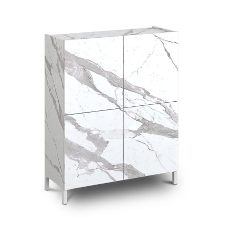 Living Room Sideboard Covered in Melamine Marble Finish Made in Italy - Zinc Viadurini