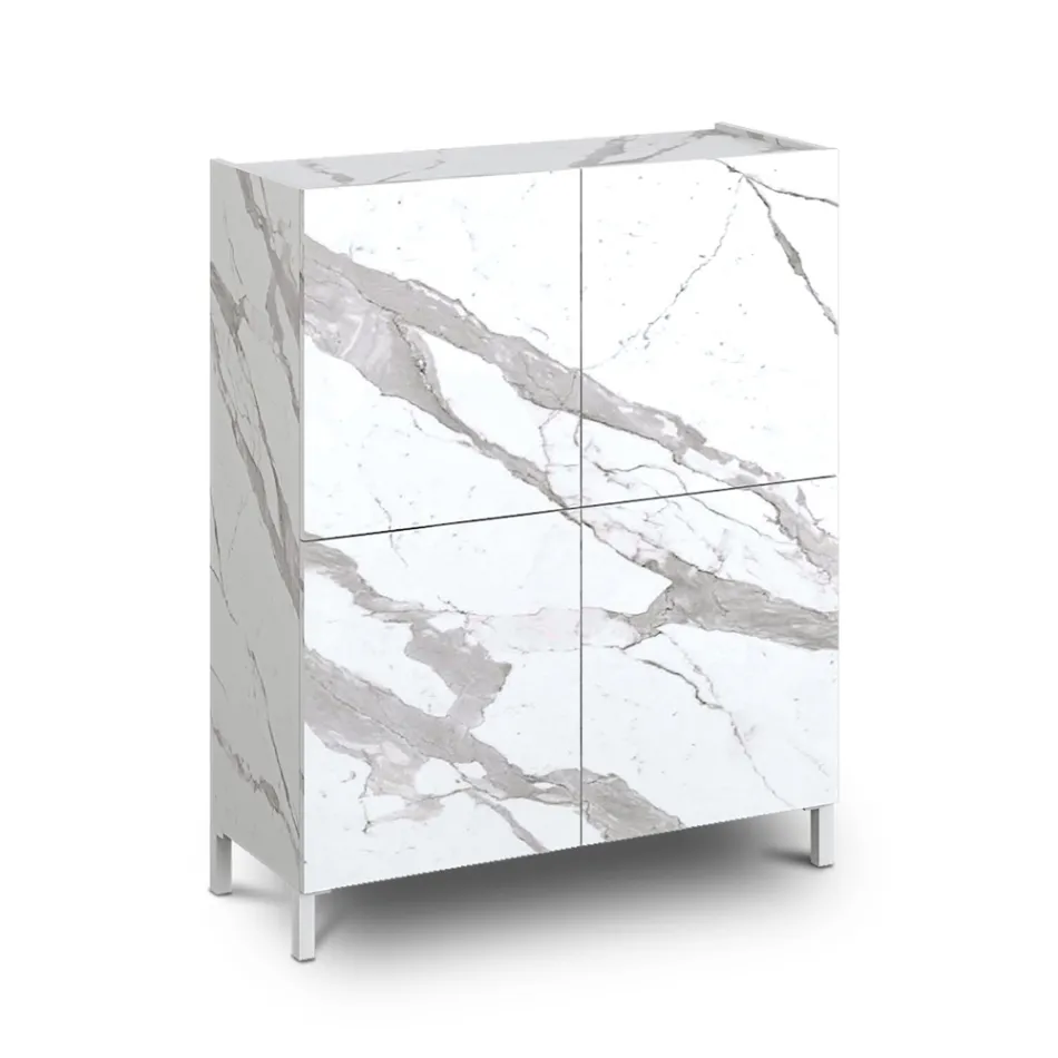 Living Room Sideboard Covered in Melamine Marble Finish Made in Italy - Zinc Viadurini