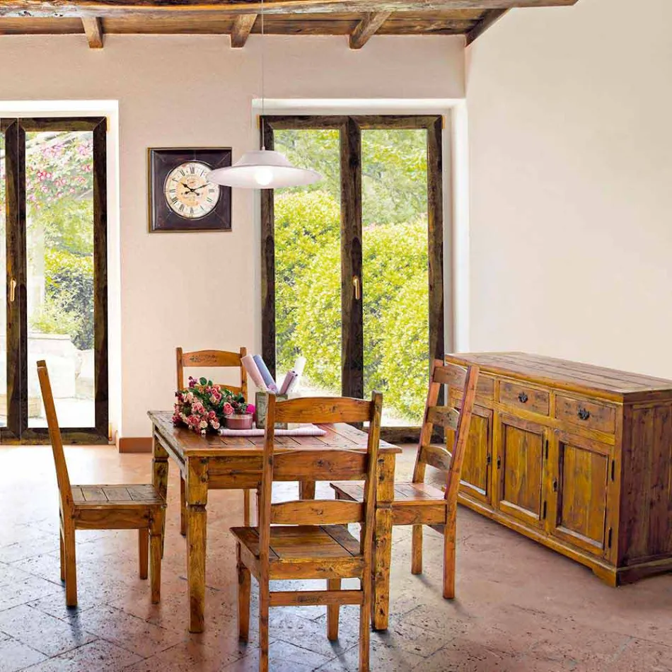 Classic Design Sideboard in Solid Acacia Wood Rustic Finish - Malaya Viadurini