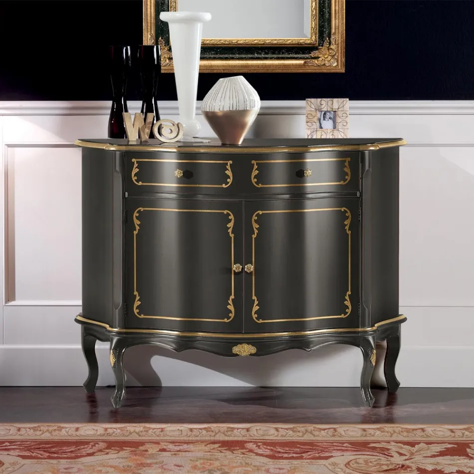 Luxury Sideboard with 2 Doors and 1 Wooden Drawer Made in Italy - Leonor Viadurini