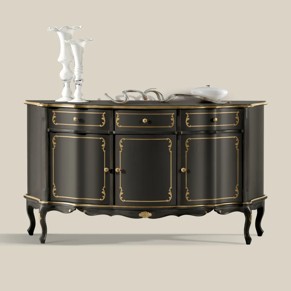 Luxury Sideboard with 3 Doors and 3 Wooden Drawers Made in Italy - Leonor Viadurini