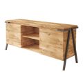 Sideboard in Oak Wood and Metal with 2 Doors and Open Compartment Made in Italy - Jennifer