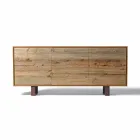 Modern sideboard with 3 doors in natural walnut, W 215 x D 50 cm, Flora Viadurini