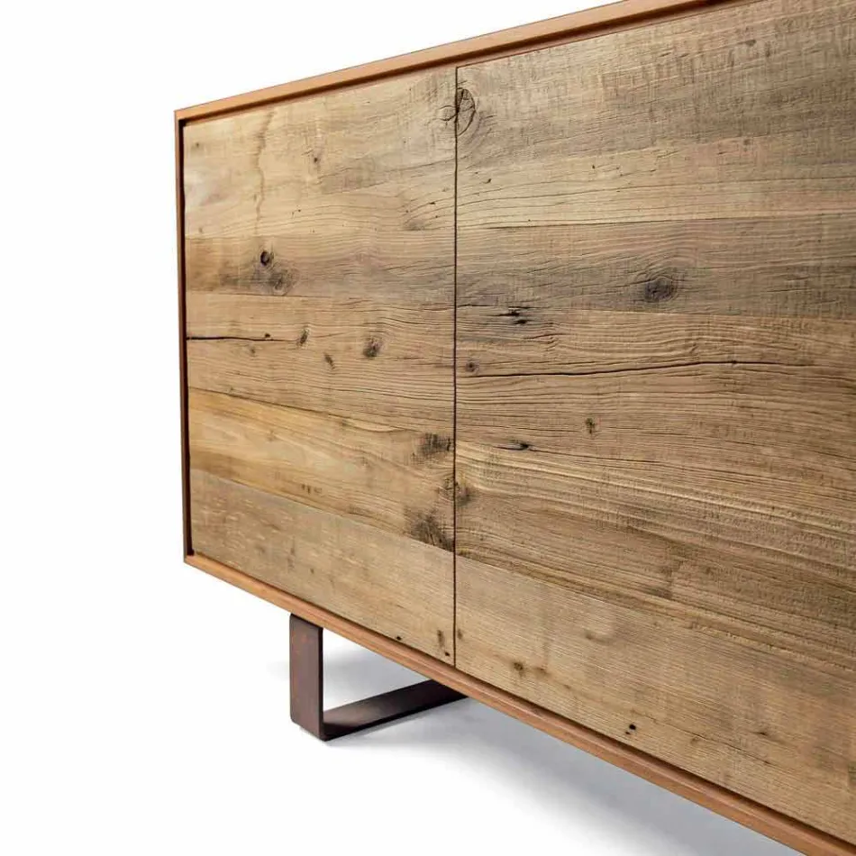 Modern sideboard with 3 doors in natural walnut, W 215 x D 50 cm, Flora Viadurini