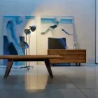 Modern sideboard with 3 doors in natural walnut, W 215 x D 50 cm, Flora Viadurini