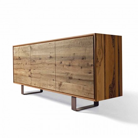 Modern sideboard with 3 doors in natural walnut, W 215 x D 50 cm, Flora Viadurini