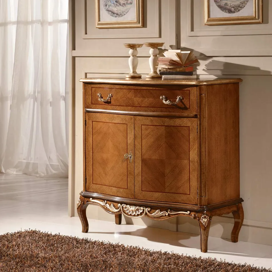Classic Living Room Sideboard Avio Blue or Walnut Wood Made in Italy - Chantilly Viadurini