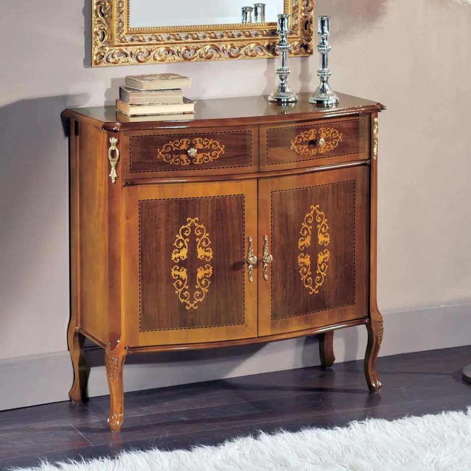 Living Room Sideboard in Walnut or White Wood and Inlays Made in Italy - Katerine Viadurini