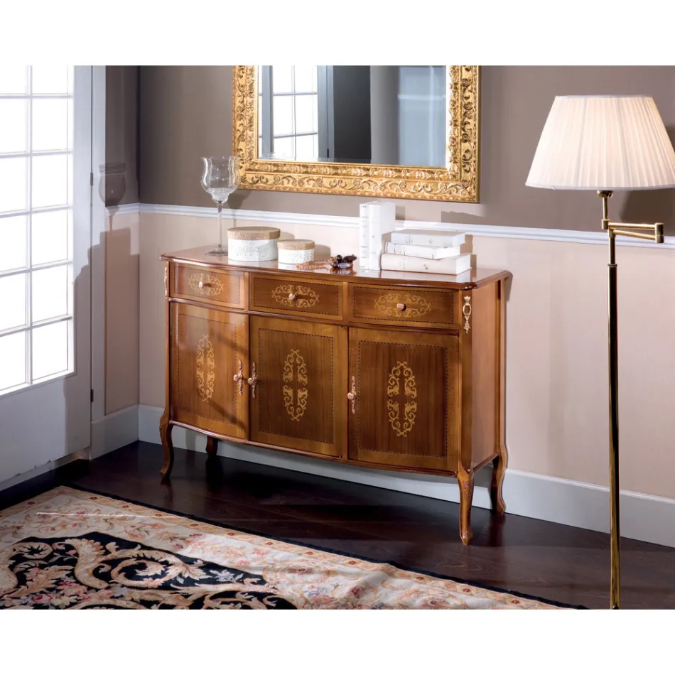 Living Room Sideboard in Walnut or White Wood and Inlays Made in Italy - Katerine Viadurini