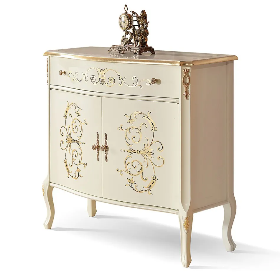 Living Room Sideboard in Walnut or White Wood and Inlays Made in Italy - Katerine Viadurini