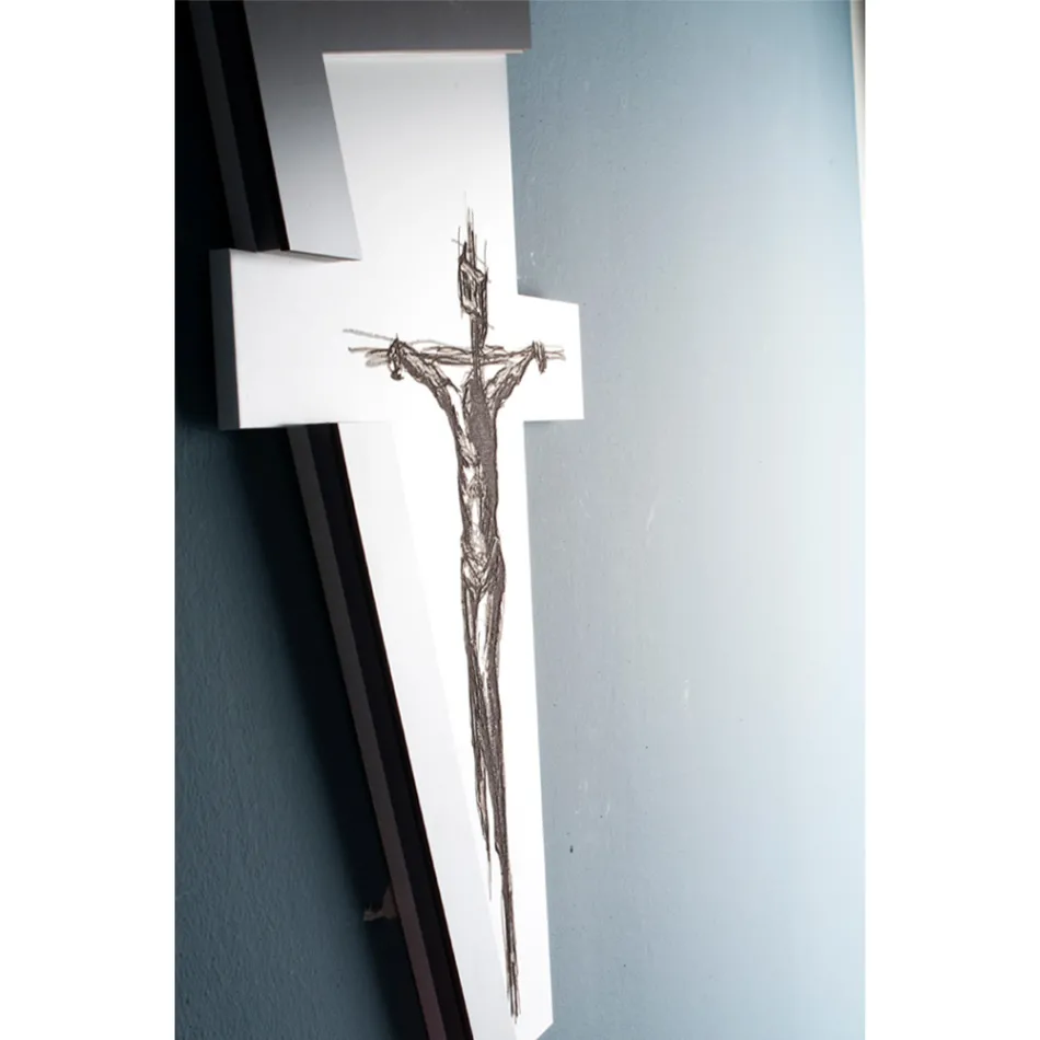 White and Gray Crucifix Made with Laser Engraving Made in Italy - Egle Viadurini