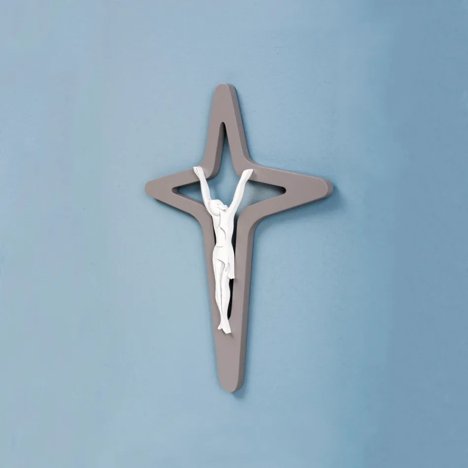 White and Gray Christo Crucifix Laser Engraved Made in Italy - Teresa Viadurini