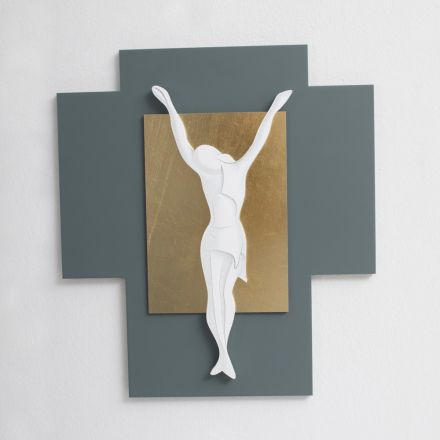 Laser Engraved Crucifix in Gravel and Gold Leaf Made in Italy - Cornelia Viadurini