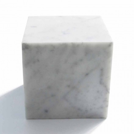 Cube Design Paperweight in Satin White Carrara Marble Made in Italy - Qubo Viadurini