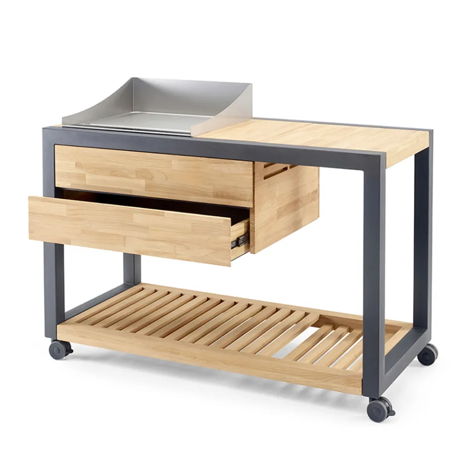 Outdoor Kitchen 140x65x93 cm Made of Solid Teak and Aluminum - Convivial Viadurini