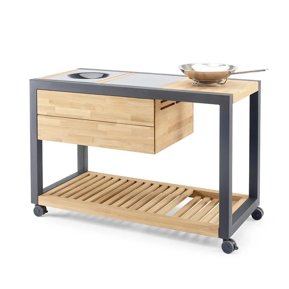 Outdoor Kitchen 140x65x93 cm Made of Solid Teak and Aluminum - Convivial Viadurini