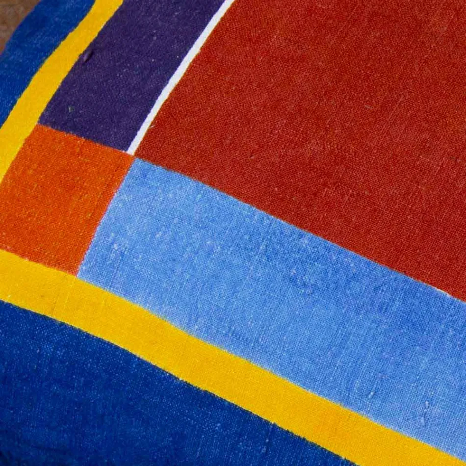 Cushion of Italian Art in Hemp Painted and Hand Sewn Unique Piece - Brands Viadurini