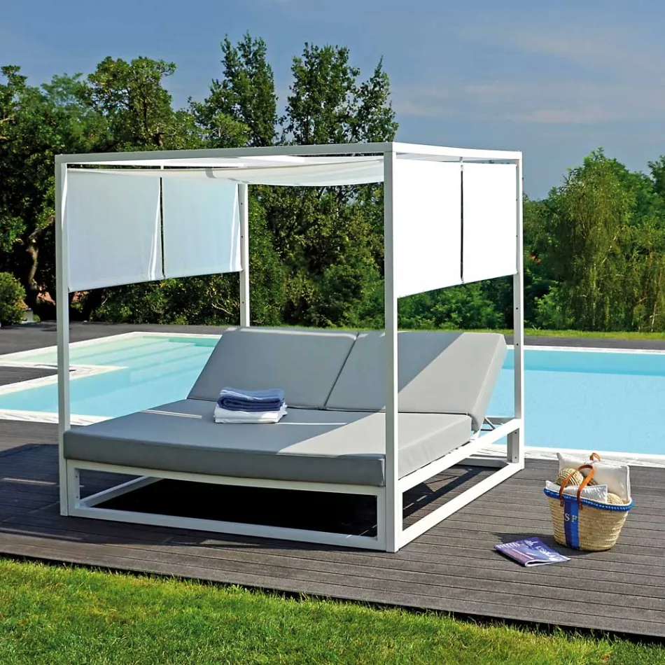 Outdoor Daybed with Reclining White Aluminum Structure - Jurica Viadurini