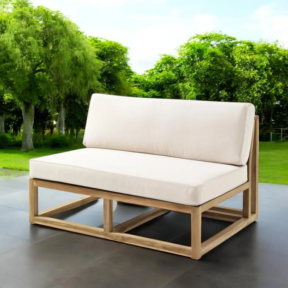 Outdoor Sofa in Natural Teak and Cushions - Circe Viadurini